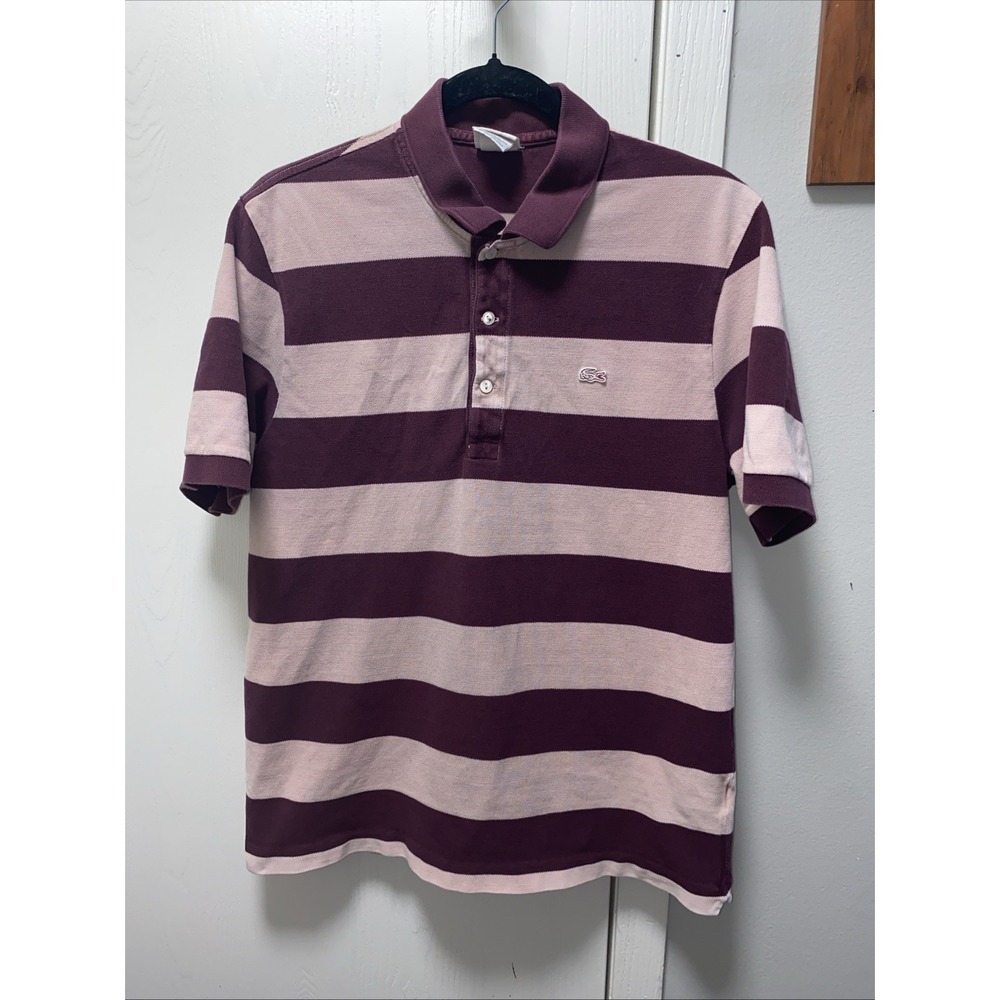 Men's Lacoste Stripe Vintage Washed Polo Pink/Maroon 5/large